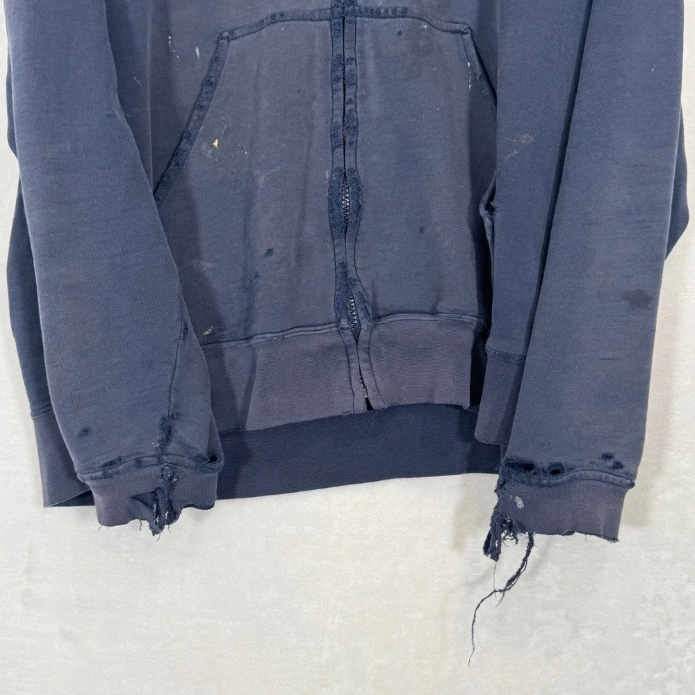 The North Face Navy Blue Distressed Arch Logo Zip Up Hoodie Large